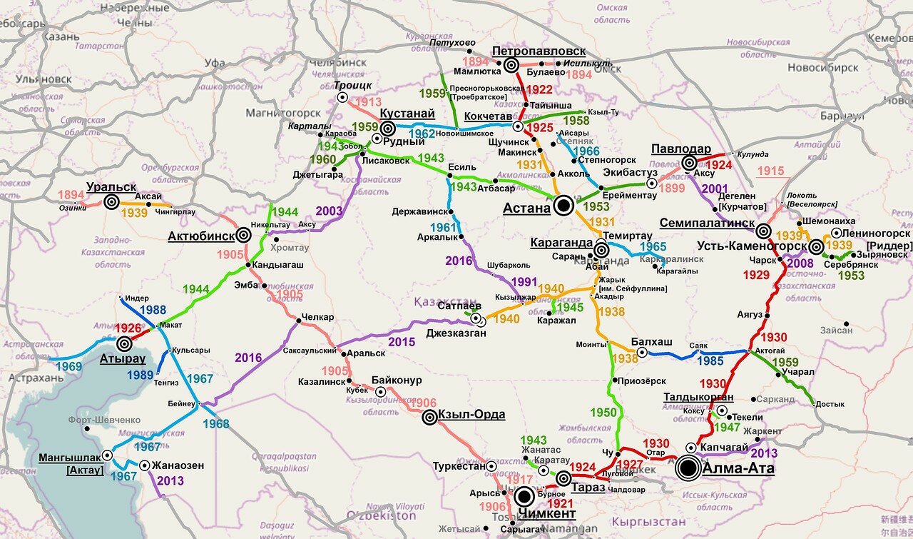 Карта железных дорог россии и казахстана